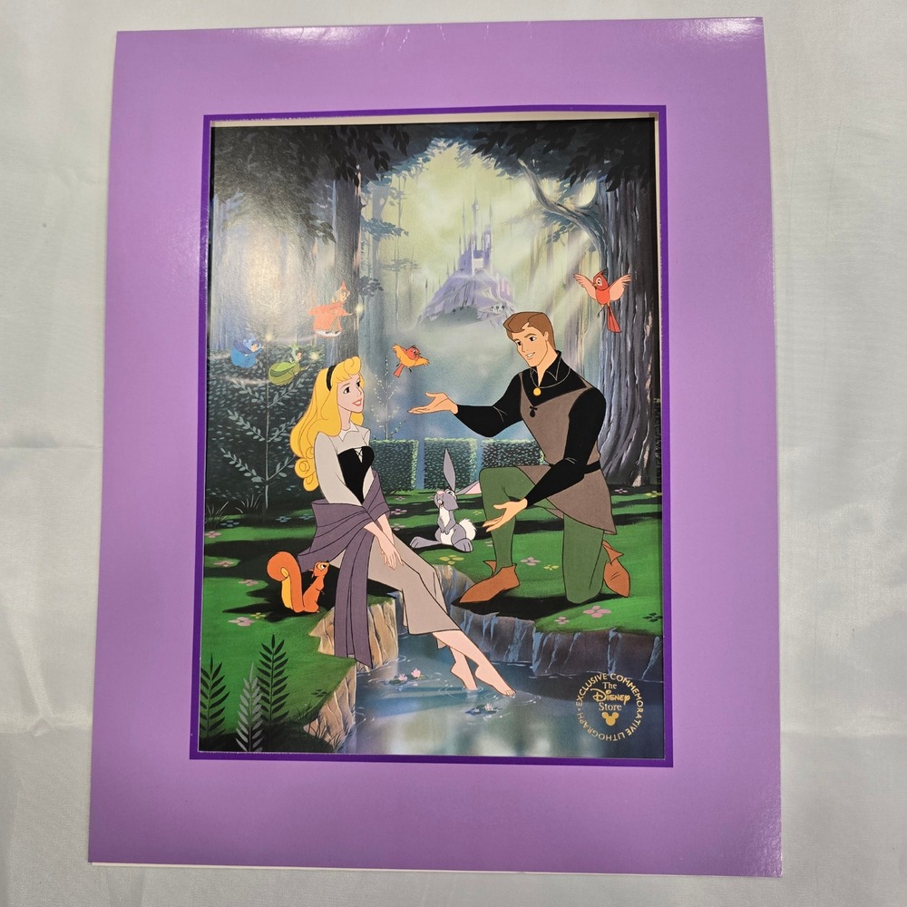 Disney Lithograph Sleeping Beauty Aurora Prince Phillip 11x14 Purple